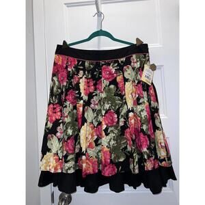 Modbe XL Skirt - Beautiful Rose Pattern A-Line Midi Skirt Downeast NWT